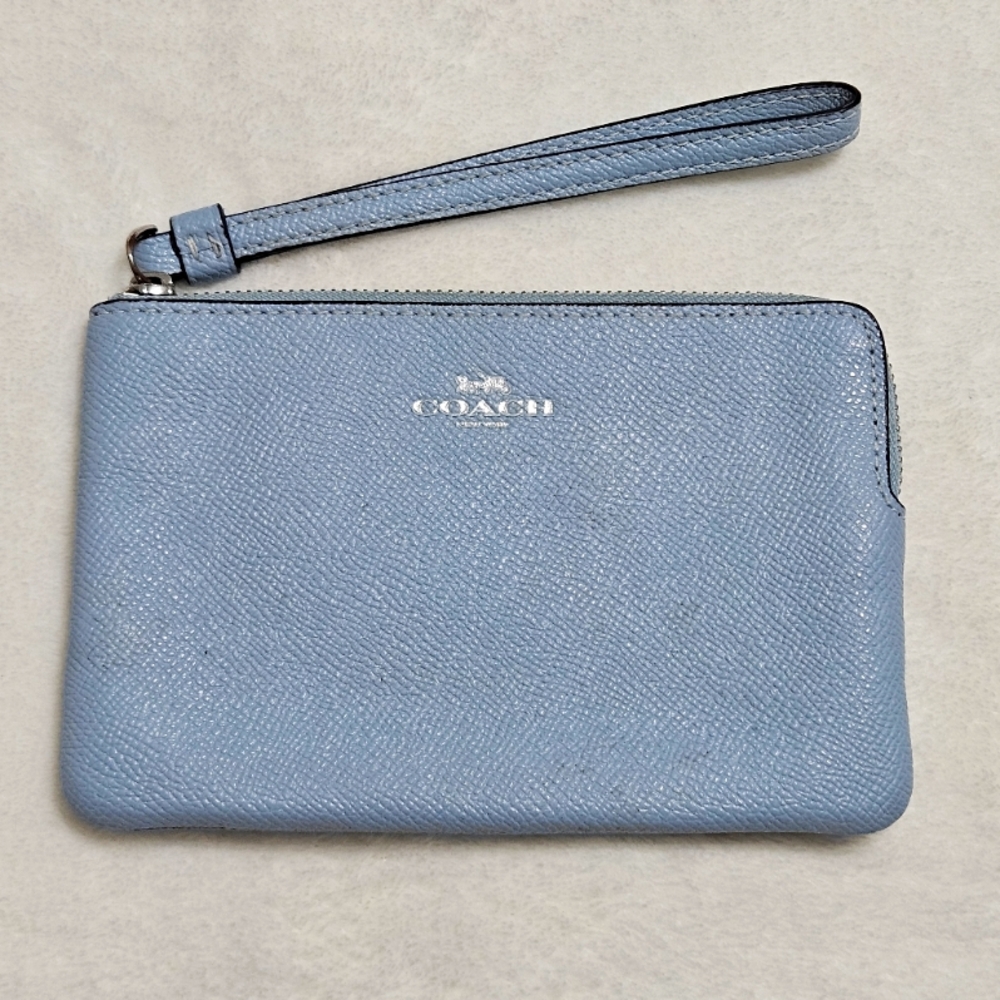 Coach #58032 Leather Wristlet-Powder Blue